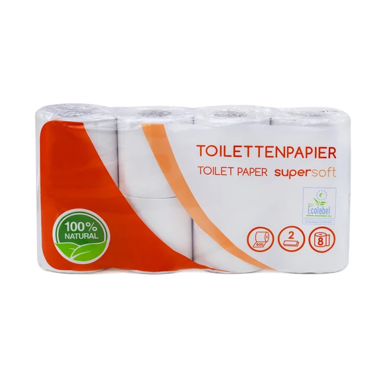 Toilettenpapier 2 lagig weiß recycling 8er 400 Blatt Karton, 128 Rollen