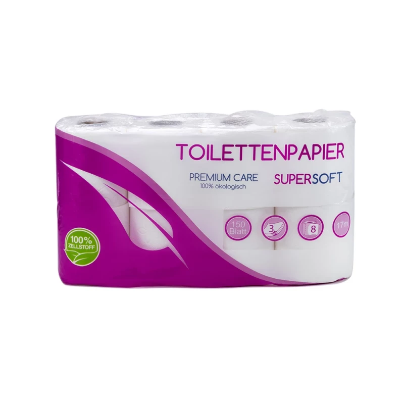 Toilettenpapier 3 lagig 100% Zellstoff 150 Blatt, 64 Rollen