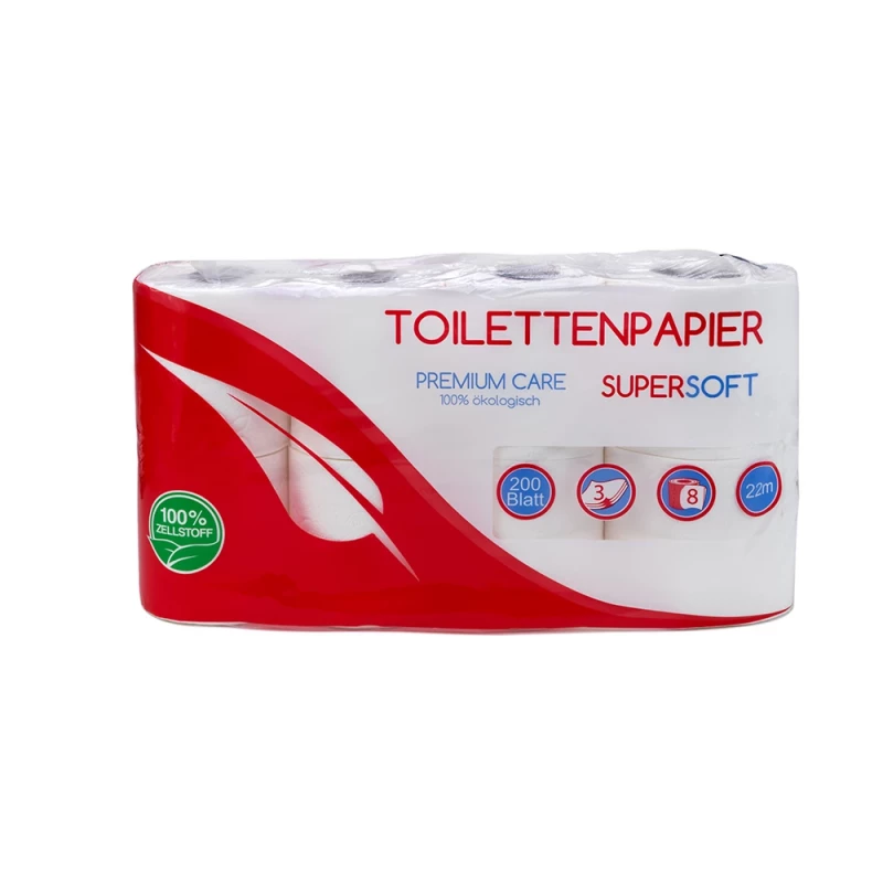 Toilettenpapier 3 lagig 100% Zellst. 200 Blatt 8er, 128 Rollen
