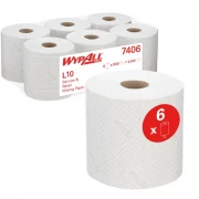 WypAll® L10 Papierwischtuch für die Reinigung im Service & Einzelhandel - Centrefeed for Reach+™ / Weiß 1-lagig 6 Rollen à 500 Tücher
