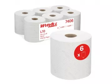 WypAll® L10 Papierwischtuch für die Reinigung im Service & Einzelhandel - Centrefeed for Reach+™ / Weiß 1-lagig 6 Rollen à 500 Tücher