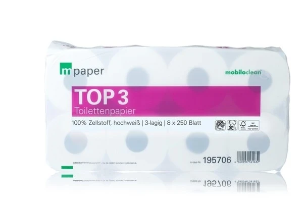 Toilettenpapier 2 lagig weiß recycl. 250 Blatt ECOLABEL, 64 Rollen