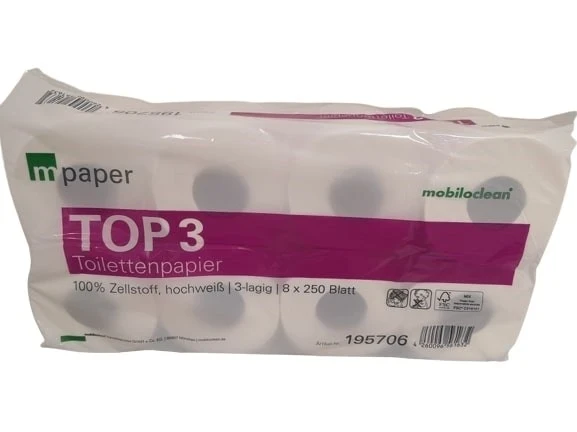 Toilettenpapier 2 lagig weiß recycl. 250 Blatt ECOLABEL, 64 Rollen